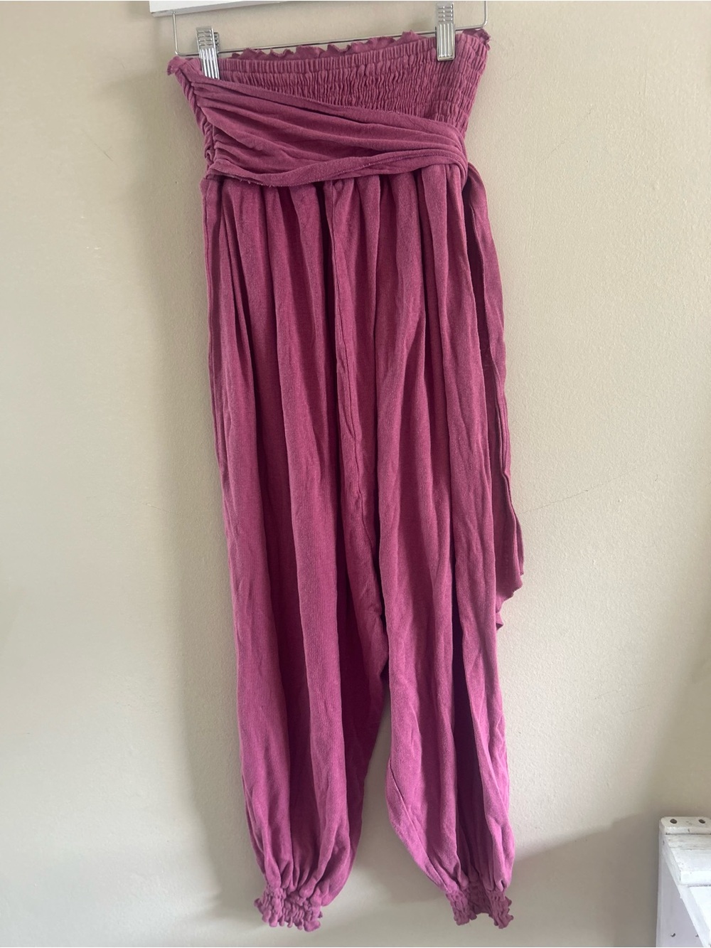 Free People Beach Just Like That Convertible Harem Jumpsuit Dusty Berry Smocked - Picture 4 of 6